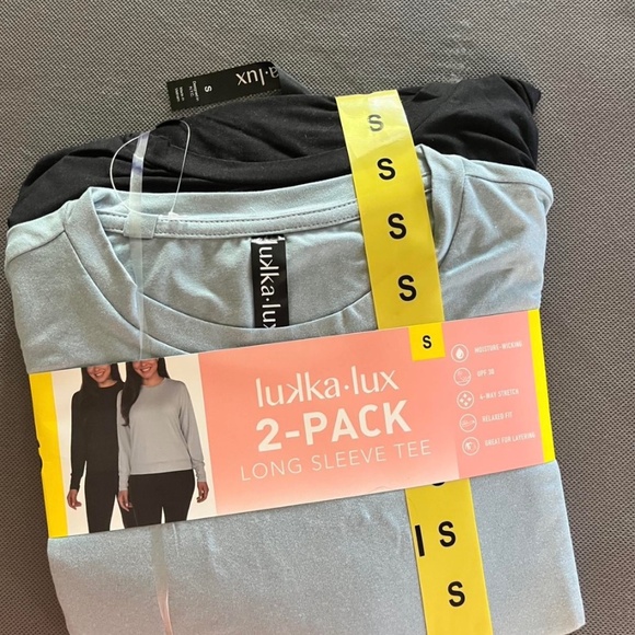 Women's Lukka-Lux Size SM 2-Pack Long Sleeve Tees Shirts Black/Gray Relaxed - Picture 1 of 4